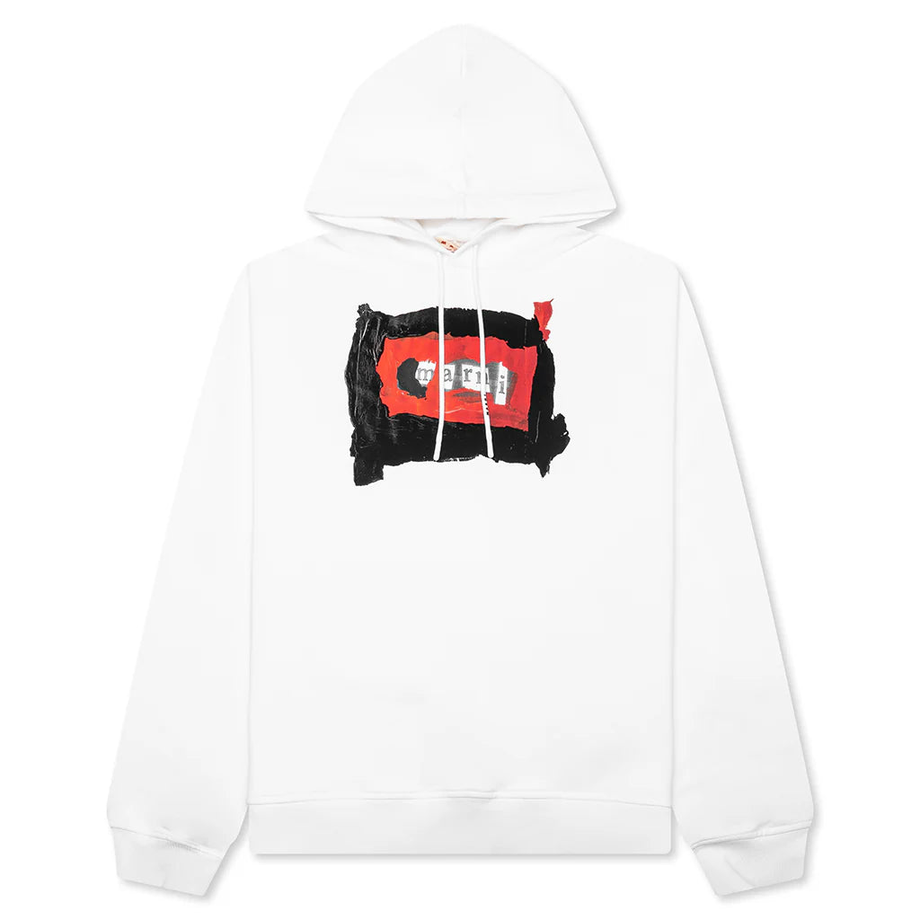 Painted On Collage Red Logo Hoodie Lily White
