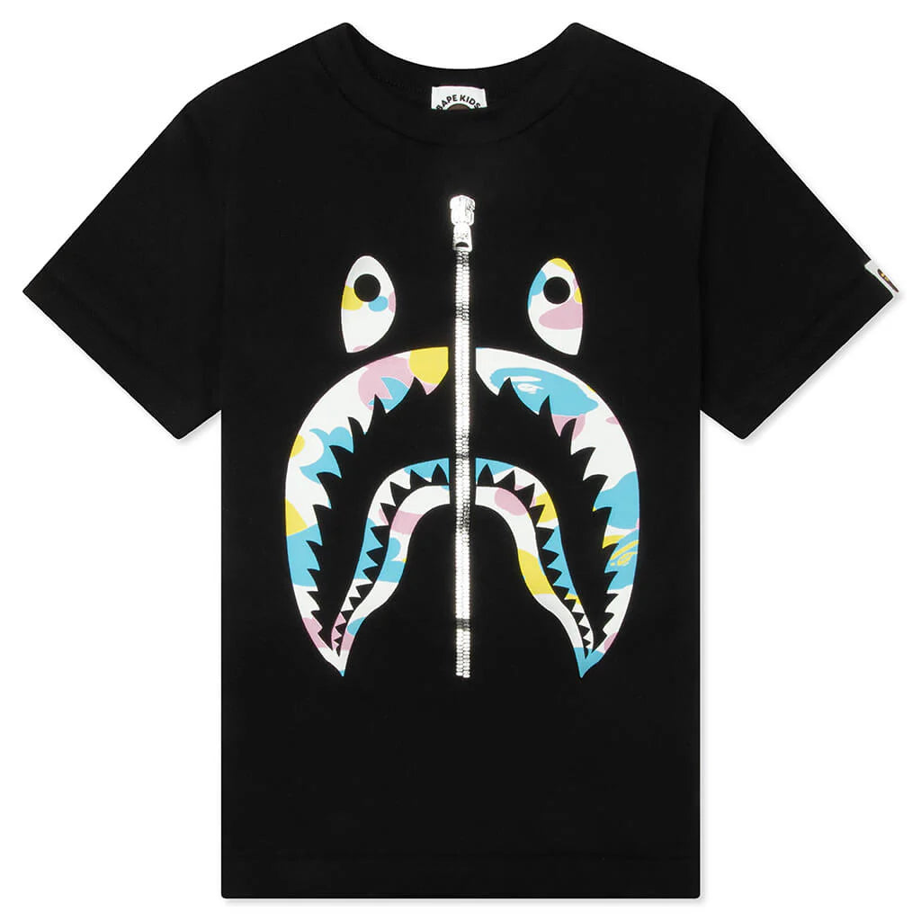 Kids New Multi Camo Shark Tee Black