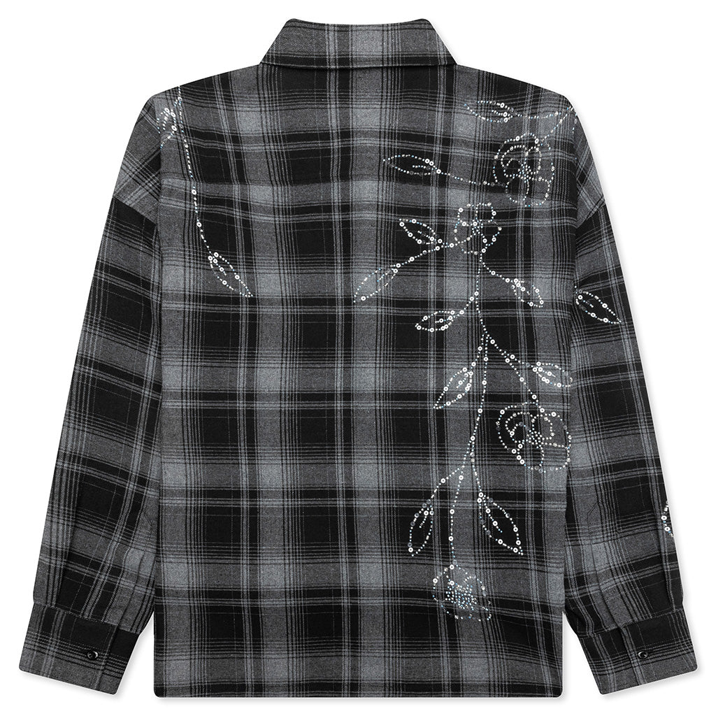 Plaid Beaded Oversized Shirt Black