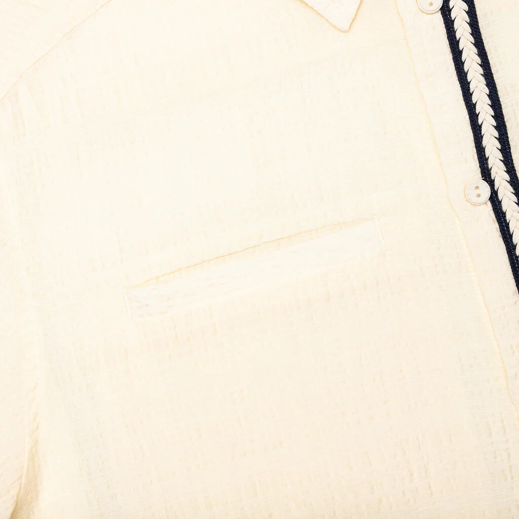 Weave Trim Button Up Shirt Cream