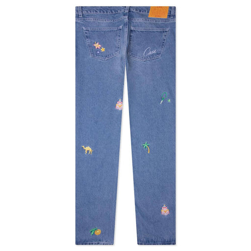 Stone Wash Denim Embroidered Motif Jean Stone Wash