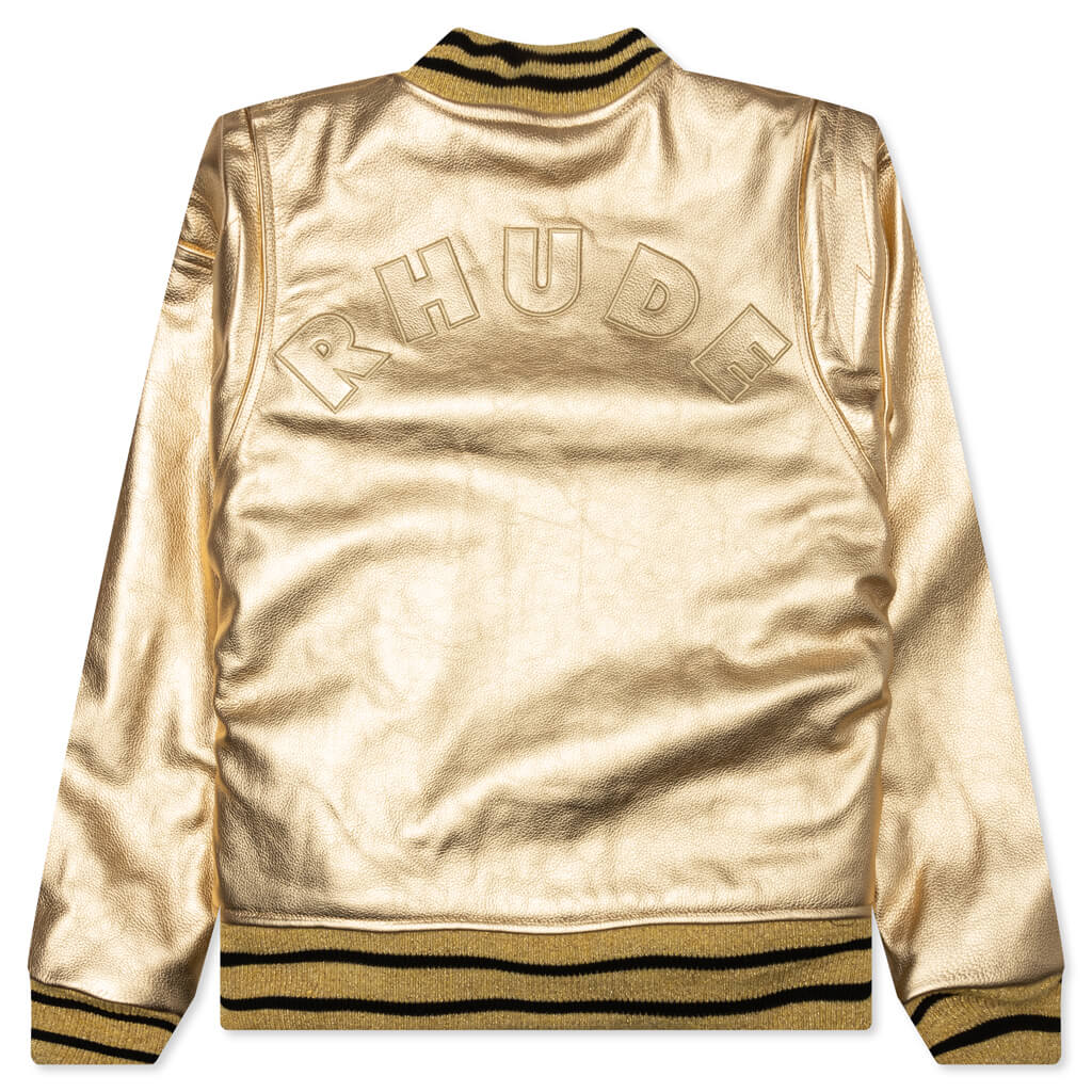 Metallic Leather Bomber Gold