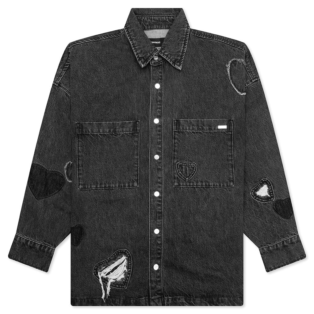 Heart Patchwork L S Shirt Heart Charcoal Wash