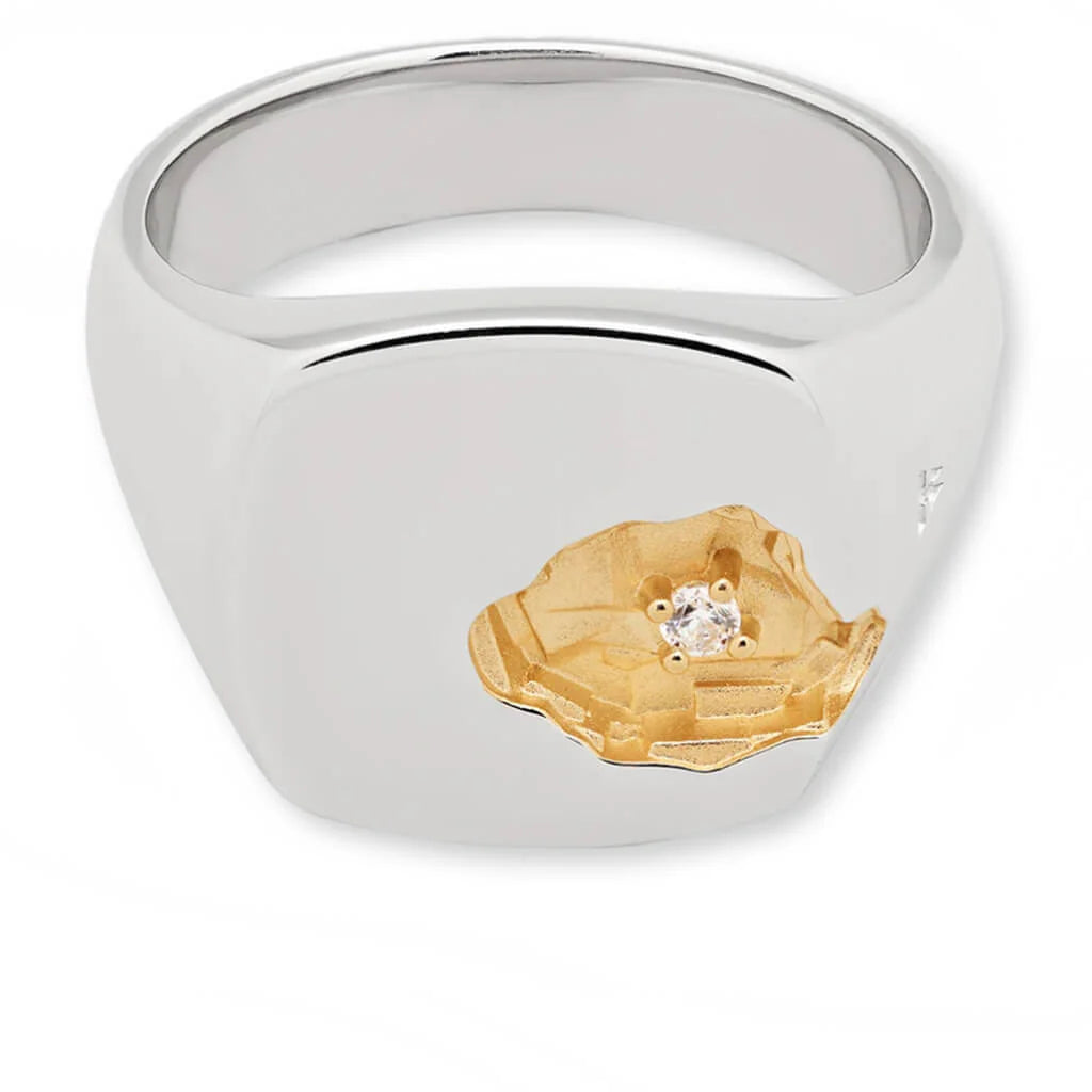 Mined Ring Large Diamond S925 Sterling Silver with 18K Gold Plating