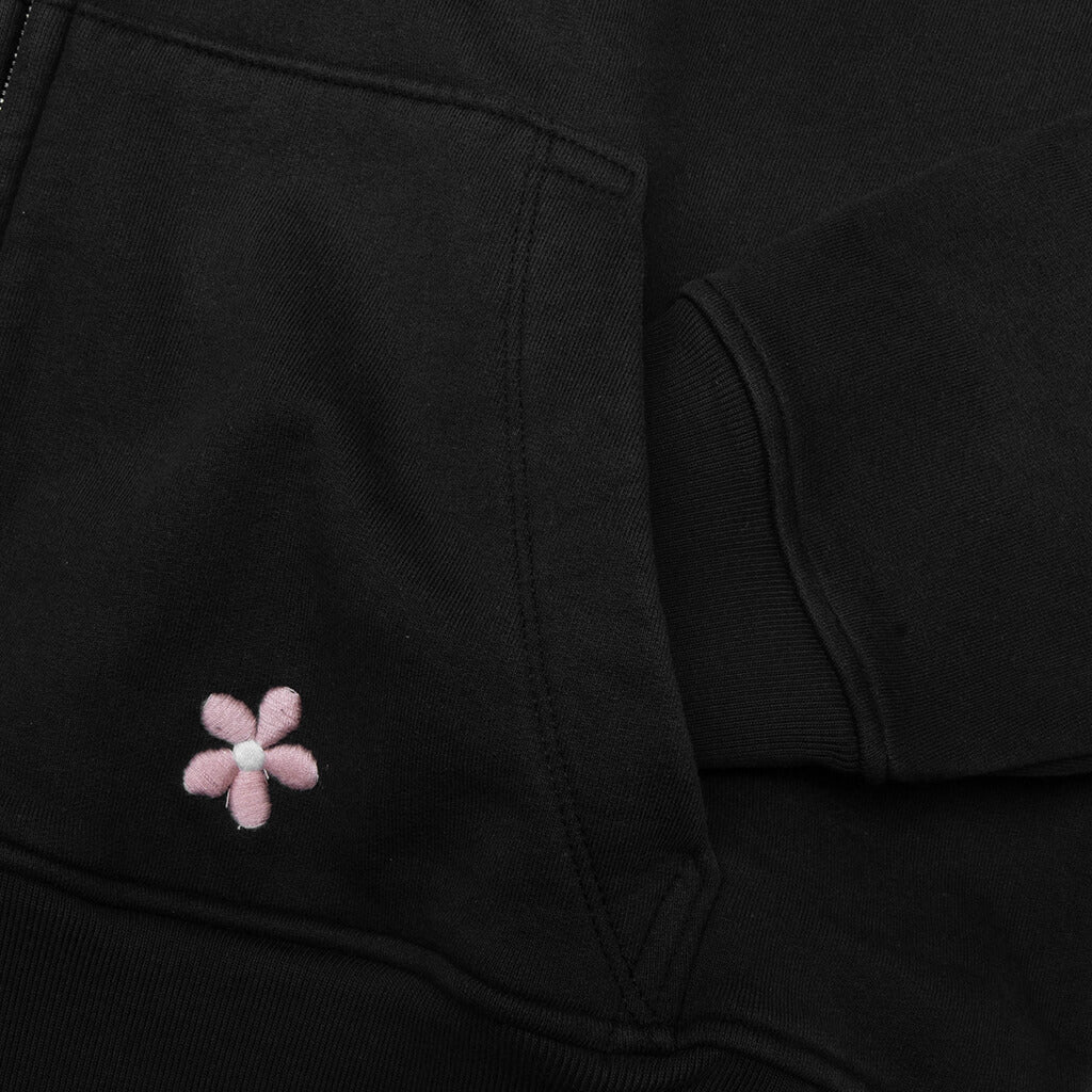 Flower Groms Zip Up Hoodie Aged Black